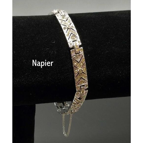 Vintage Napier Rhinestone Geometric Bracelet, Safety Chain, 1960s, 7" - Picture 1 of 10